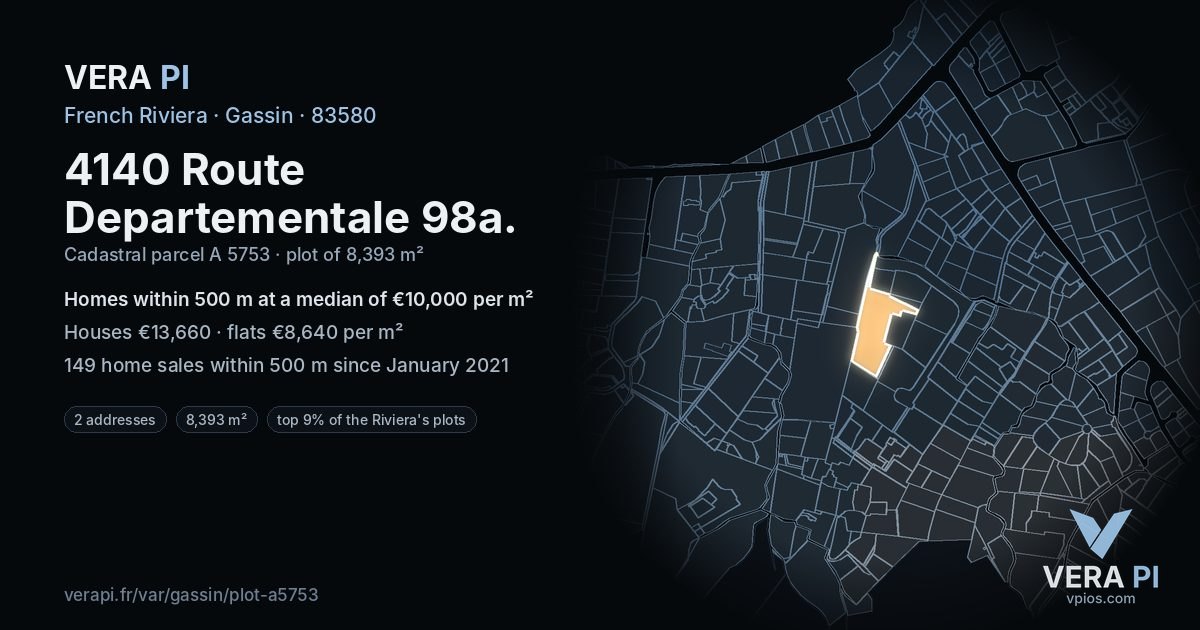 4140 Route Departementale 98a, Gassin at night – the plot lit, the parcels around coloured by the prices near them