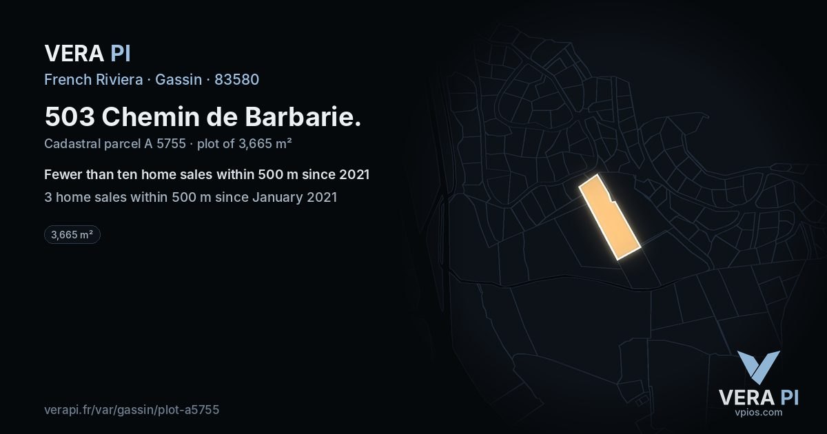 503 Chemin de Barbarie, Gassin at night – the plot lit, the parcels around coloured by the prices near them