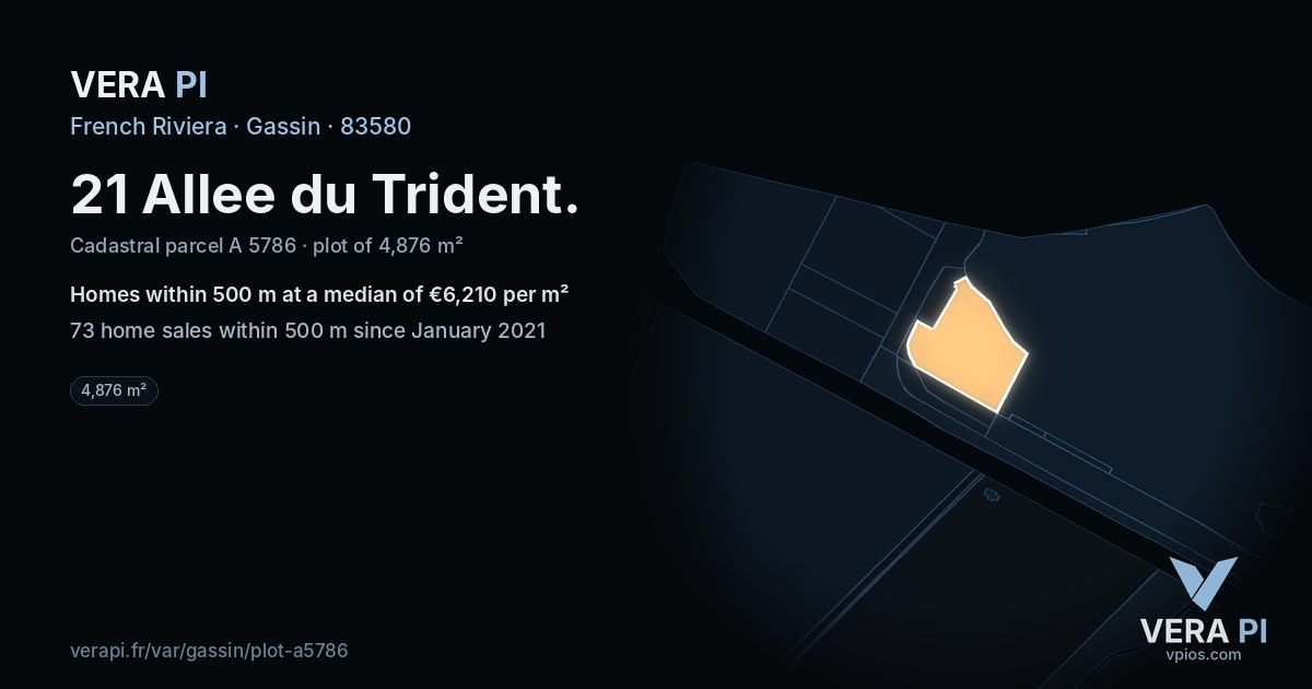 21 Allee du Trident, Gassin at night – the plot lit, the parcels around coloured by the prices near them