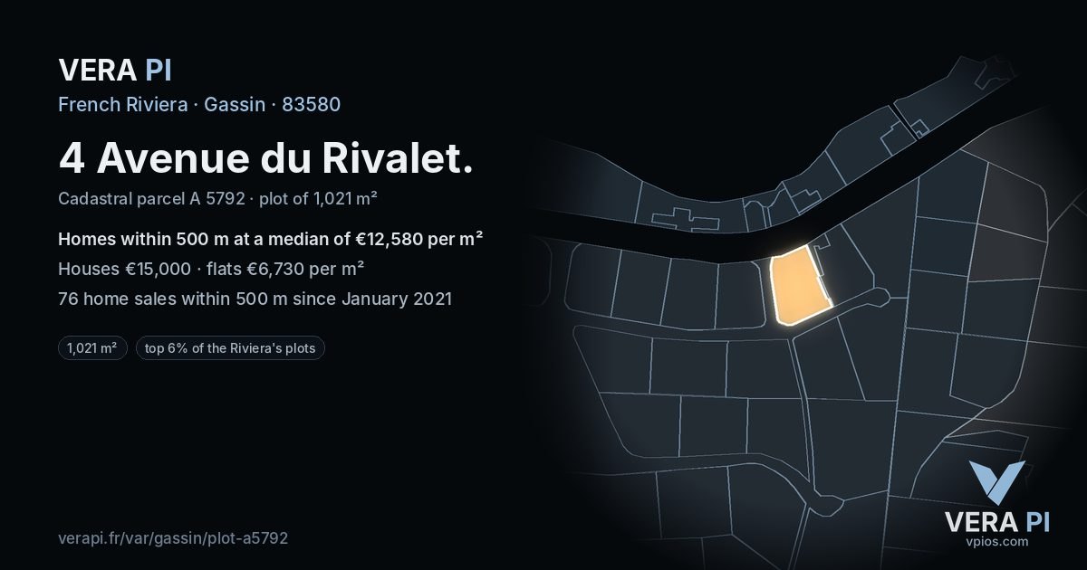 4 Avenue du Rivalet, Gassin at night – the plot lit, the parcels around coloured by the prices near them