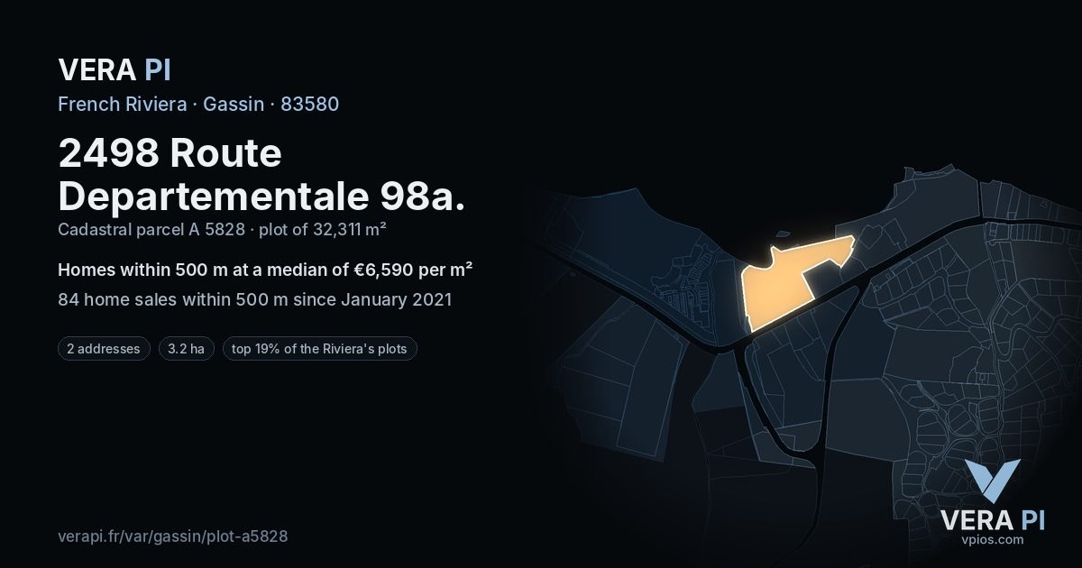 2498 Route Departementale 98a, Gassin at night – the plot lit, the parcels around coloured by the prices near them