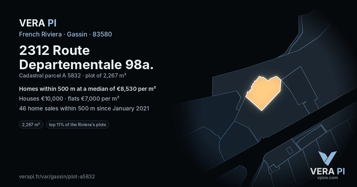 2312 Route Departementale 98a, Gassin at night – the plot lit, the parcels around coloured by the prices near them