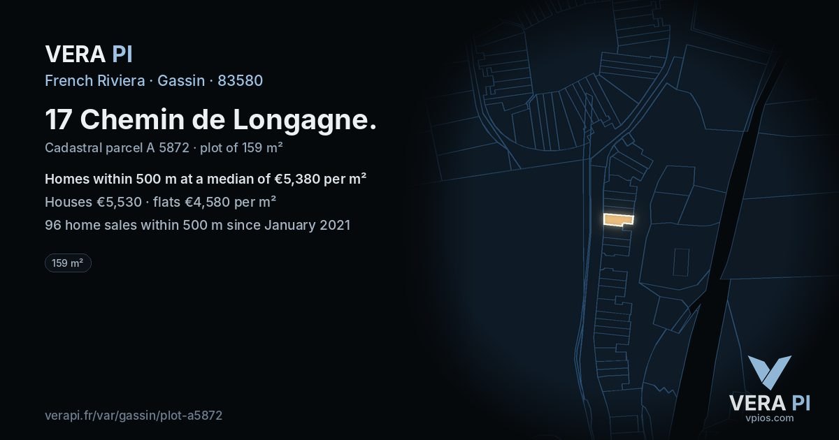 17 Chemin de Longagne, Gassin at night – the plot lit, the parcels around coloured by the prices near them