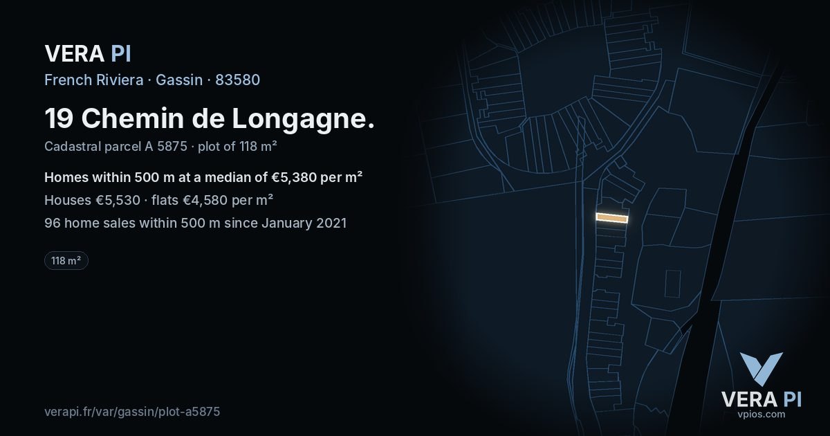 19 Chemin de Longagne, Gassin at night – the plot lit, the parcels around coloured by the prices near them