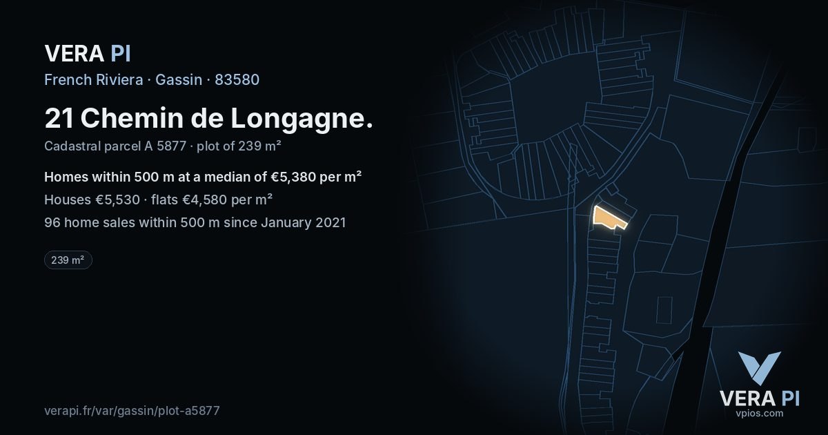 21 Chemin de Longagne, Gassin at night – the plot lit, the parcels around coloured by the prices near them