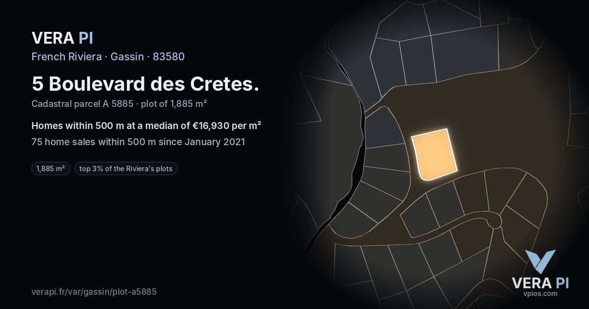 5 Boulevard des Cretes, Gassin at night – the plot lit, the parcels around coloured by the prices near them