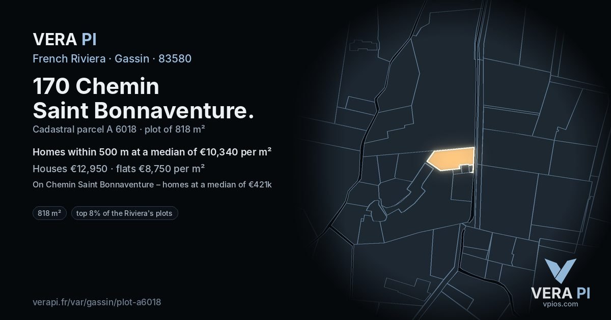 170 Chemin Saint Bonnaventure, Gassin at night – the plot lit, the parcels around coloured by the prices near them