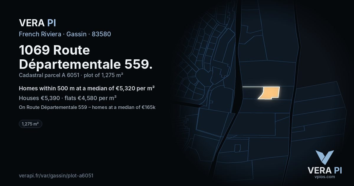 1069 Route Départementale 559, Gassin at night – the plot lit, the parcels around coloured by the prices near them