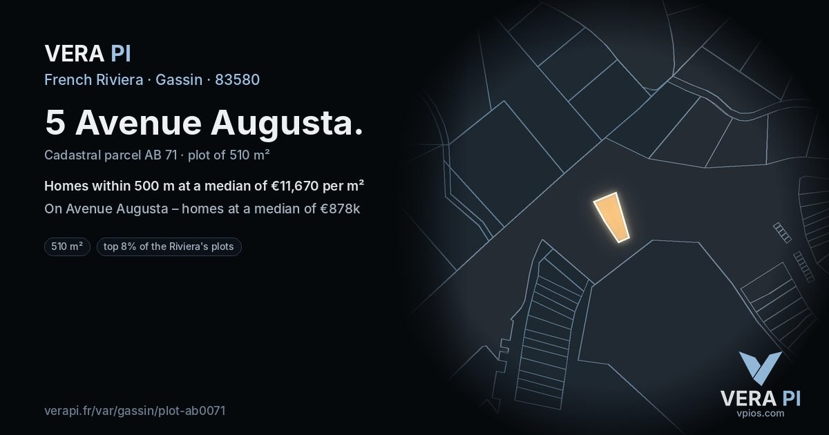 5 Avenue Augusta, Gassin at night – the plot lit, the parcels around coloured by the prices near them
