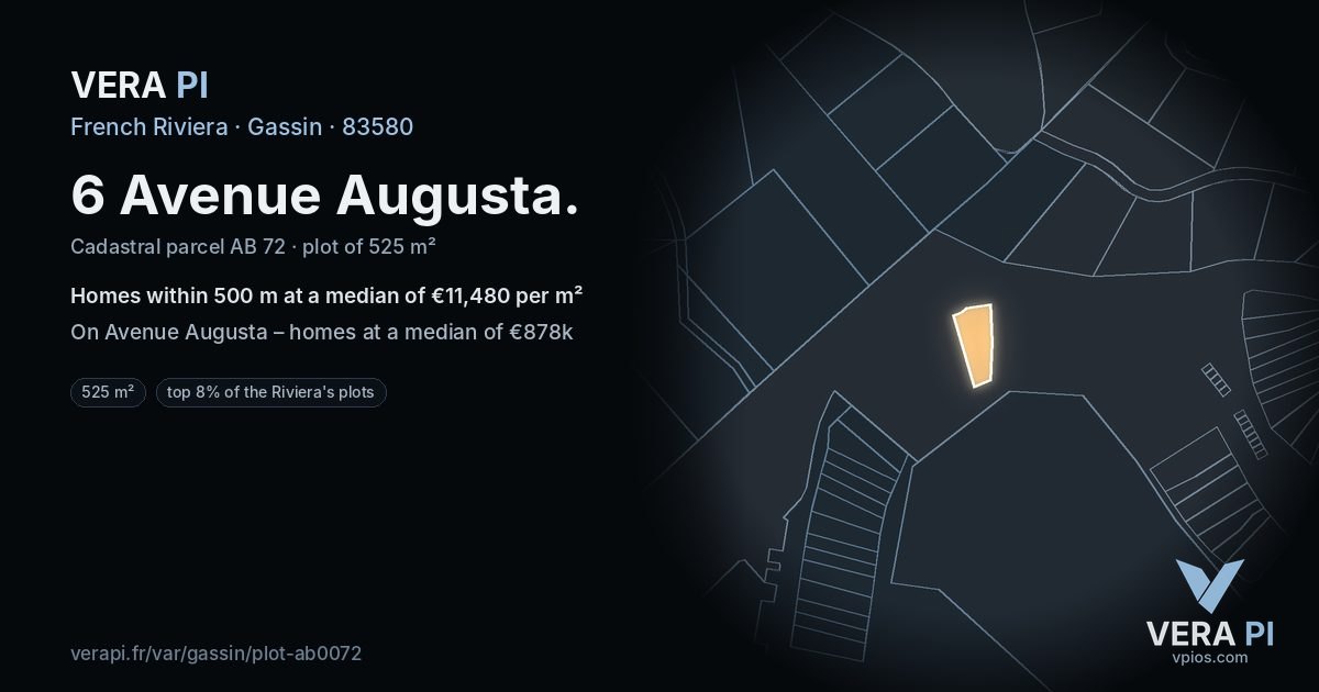 6 Avenue Augusta, Gassin at night – the plot lit, the parcels around coloured by the prices near them