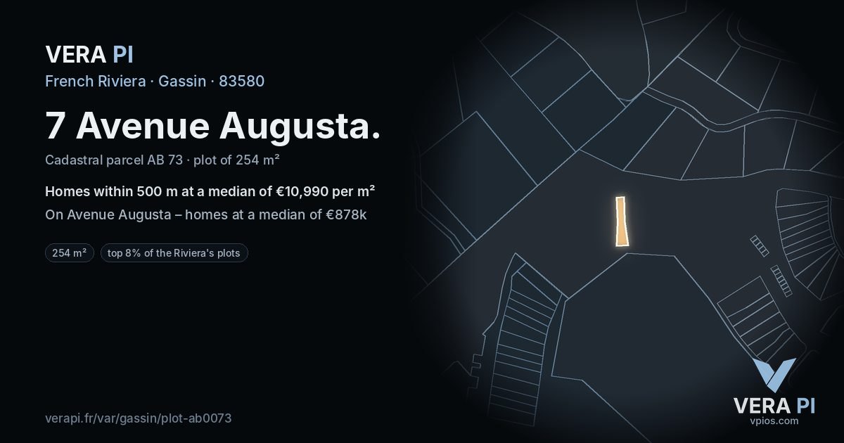 7 Avenue Augusta, Gassin at night – the plot lit, the parcels around coloured by the prices near them