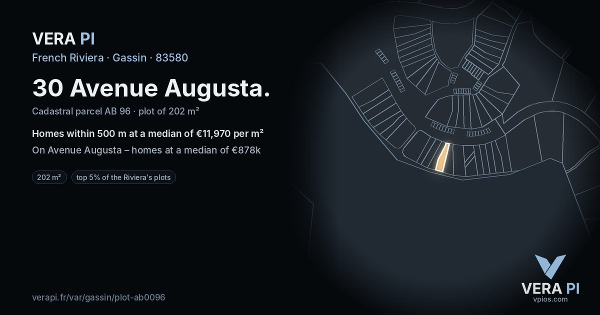 30 Avenue Augusta, Gassin at night – the plot lit, the parcels around coloured by the prices near them