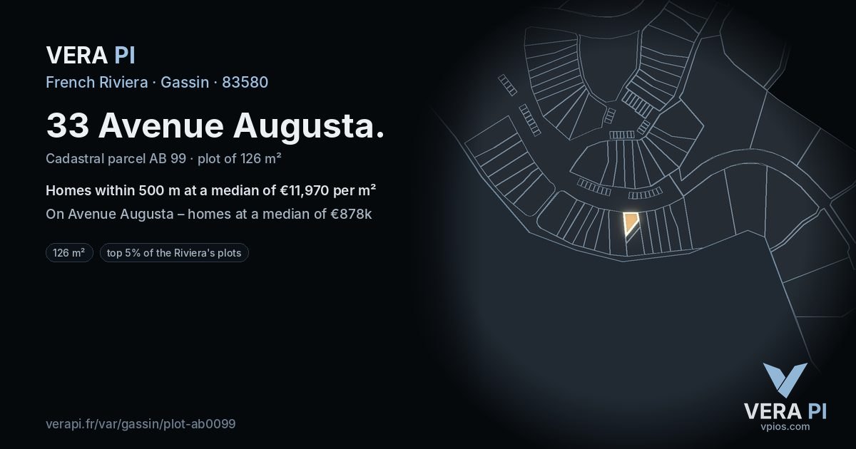 33 Avenue Augusta, Gassin at night – the plot lit, the parcels around coloured by the prices near them