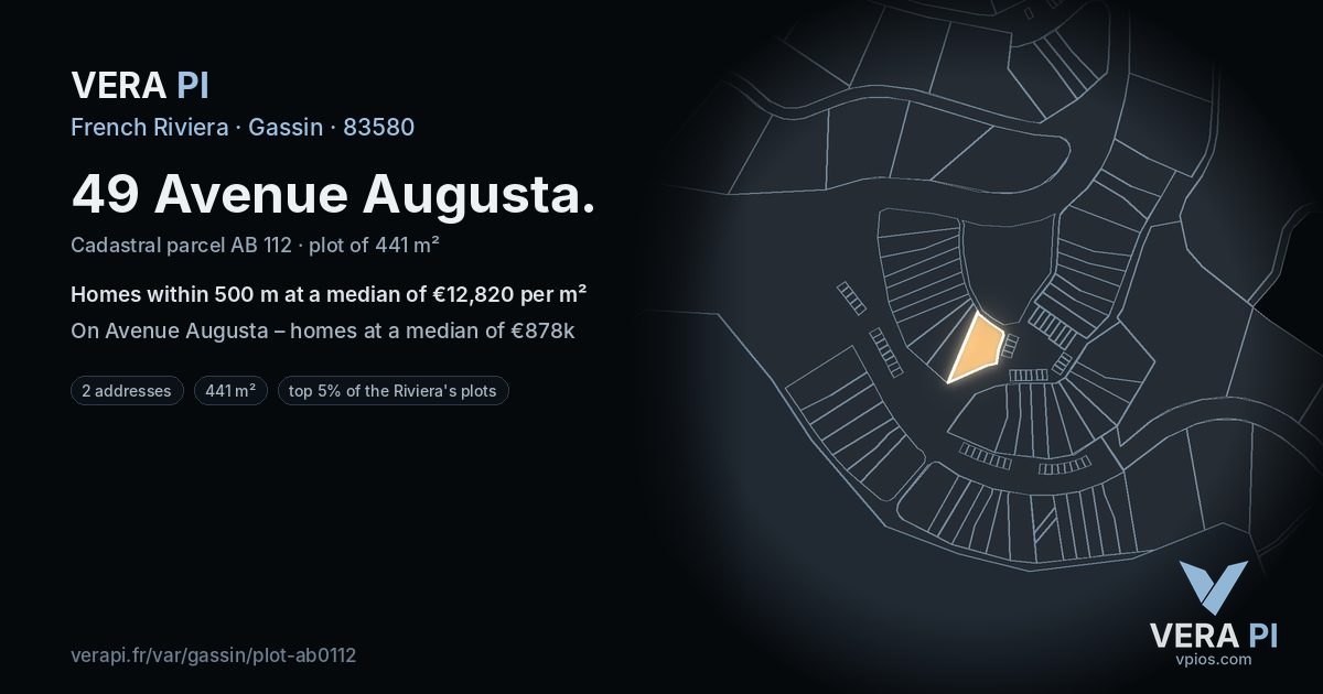 49 Avenue Augusta, Gassin at night – the plot lit, the parcels around coloured by the prices near them
