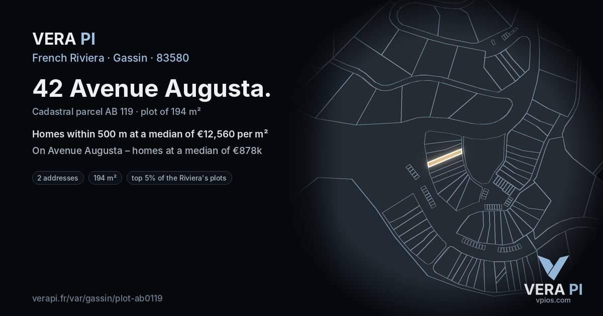 42 Avenue Augusta, Gassin at night – the plot lit, the parcels around coloured by the prices near them