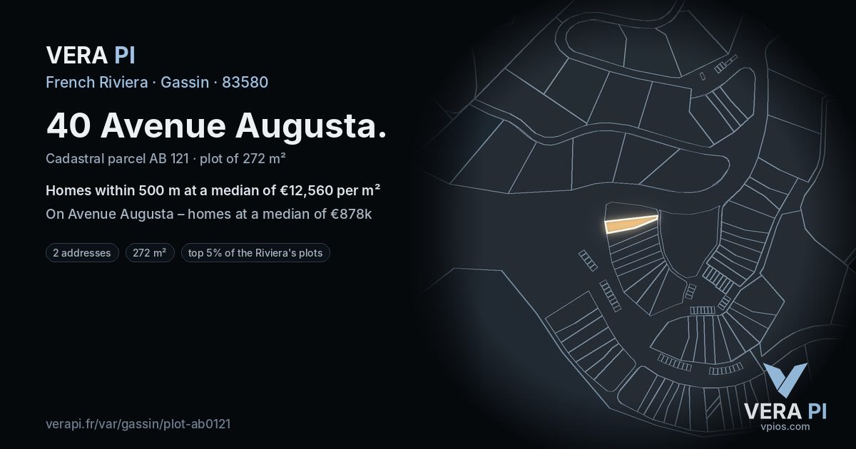 40 Avenue Augusta, Gassin at night – the plot lit, the parcels around coloured by the prices near them