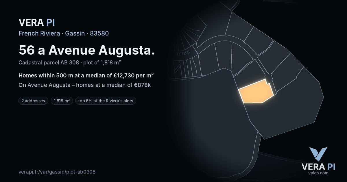 56 a Avenue Augusta, Gassin at night – the plot lit, the parcels around coloured by the prices near them