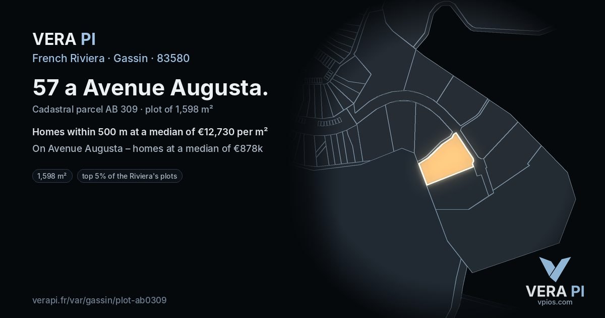 57 a Avenue Augusta, Gassin at night – the plot lit, the parcels around coloured by the prices near them