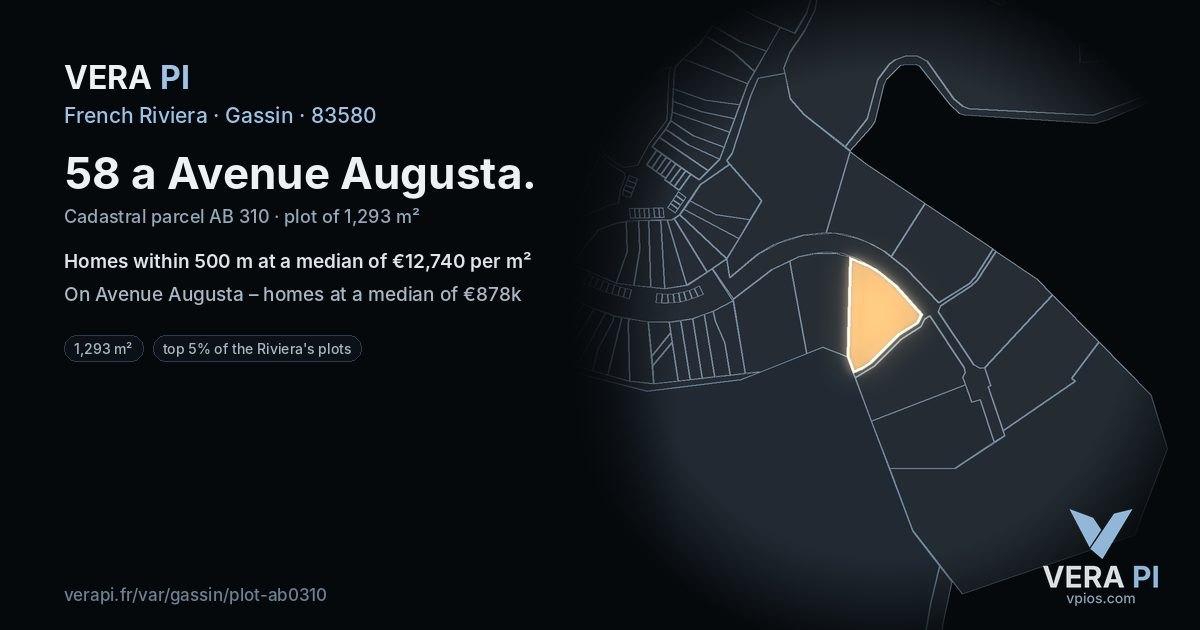 58 a Avenue Augusta, Gassin at night – the plot lit, the parcels around coloured by the prices near them