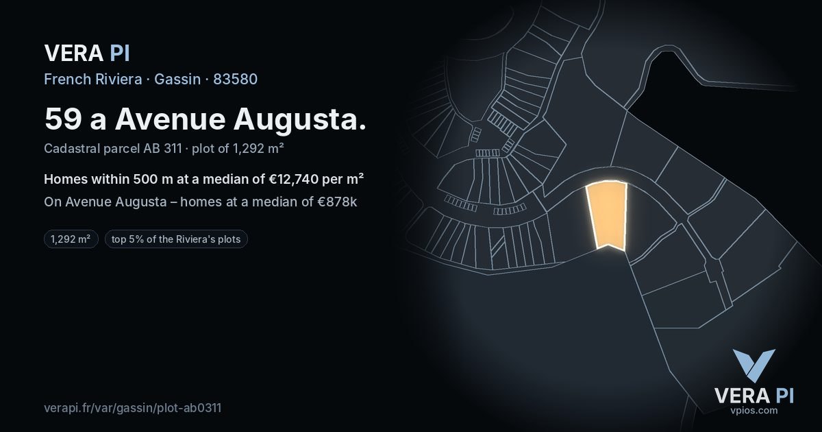 59 a Avenue Augusta, Gassin at night – the plot lit, the parcels around coloured by the prices near them