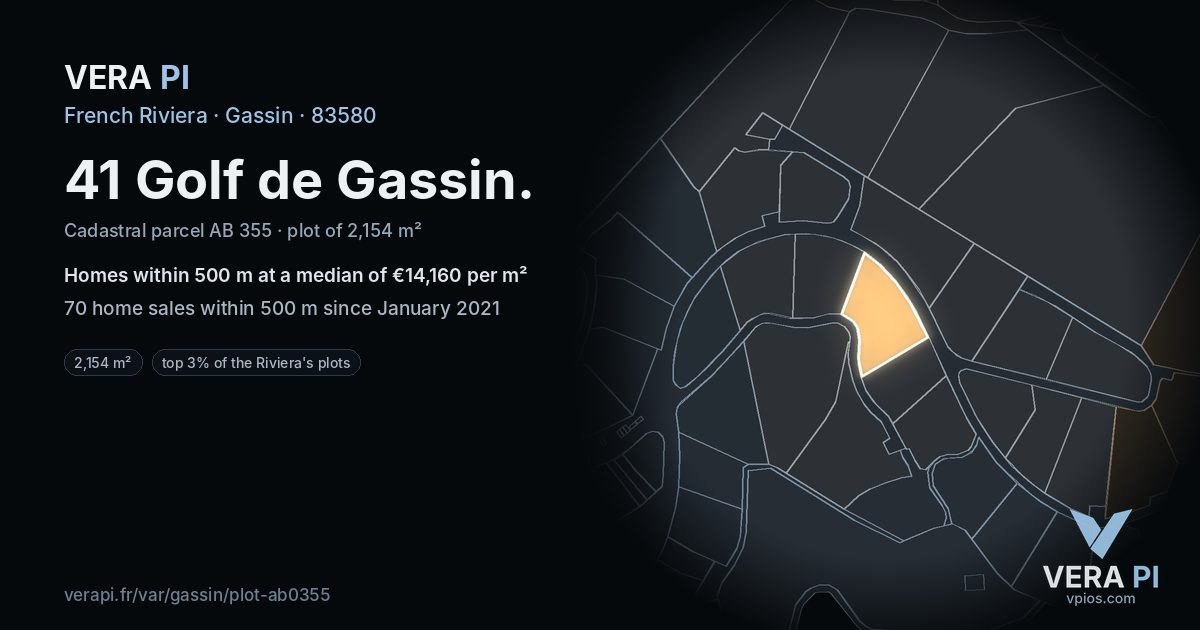 41 Golf de Gassin, Gassin at night – the plot lit, the parcels around coloured by the prices near them