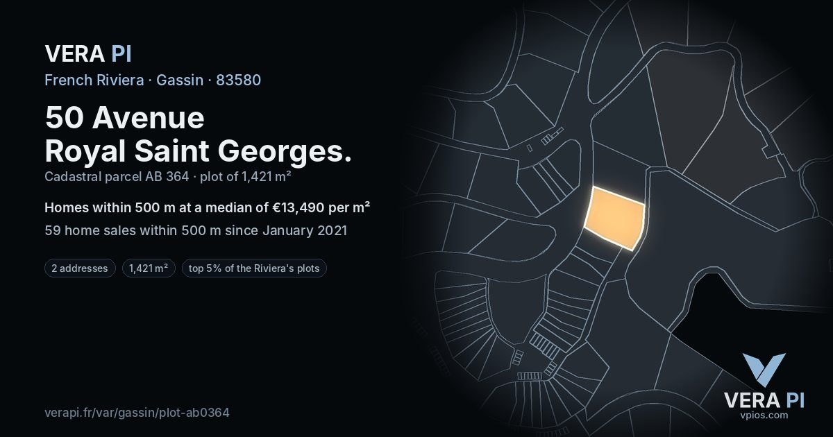 50 Avenue Royal Saint Georges, Gassin at night – the plot lit, the parcels around coloured by the prices near them