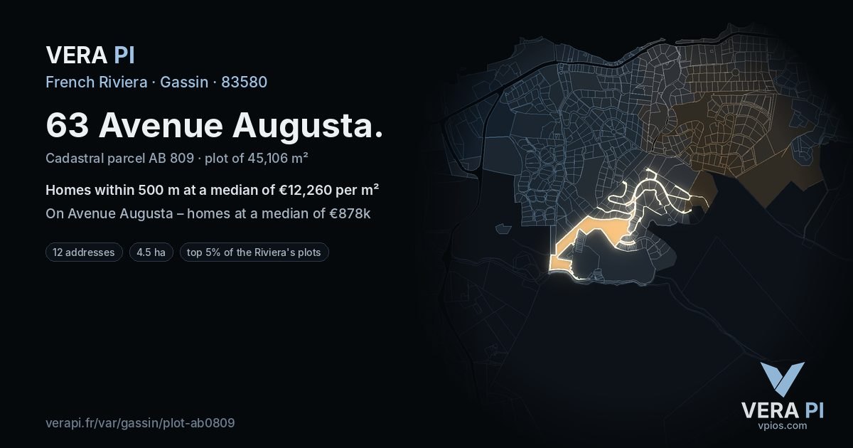 63 Avenue Augusta, Gassin at night – the plot lit, the parcels around coloured by the prices near them