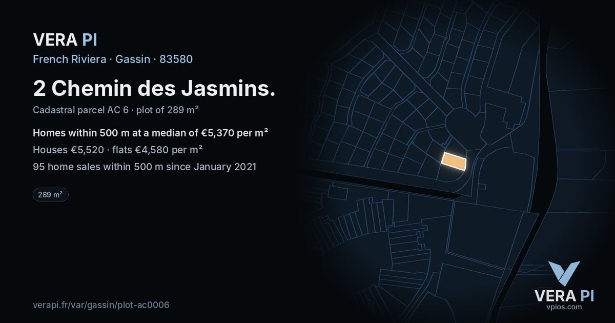 2 Chemin des Jasmins, Gassin at night – the plot lit, the parcels around coloured by the prices near them
