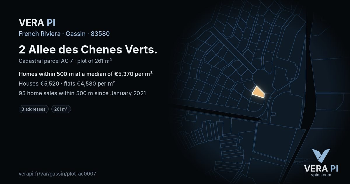 2 Allee des Chenes Verts, Gassin at night – the plot lit, the parcels around coloured by the prices near them