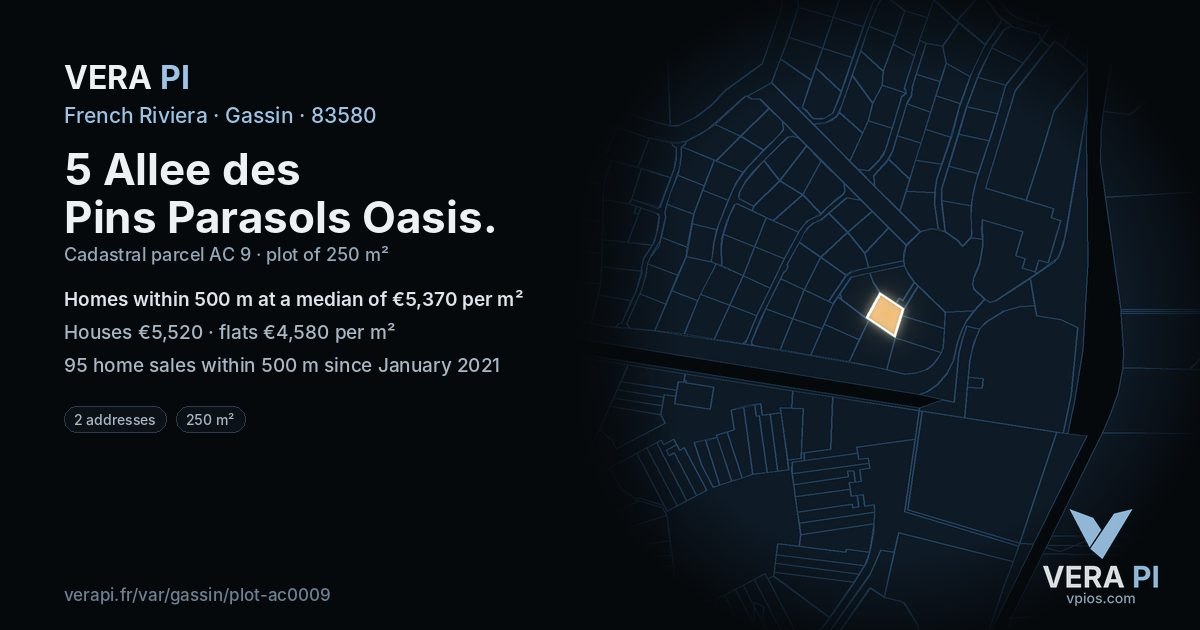 5 Allee des Pins Parasols Oasis, Gassin at night – the plot lit, the parcels around coloured by the prices near them