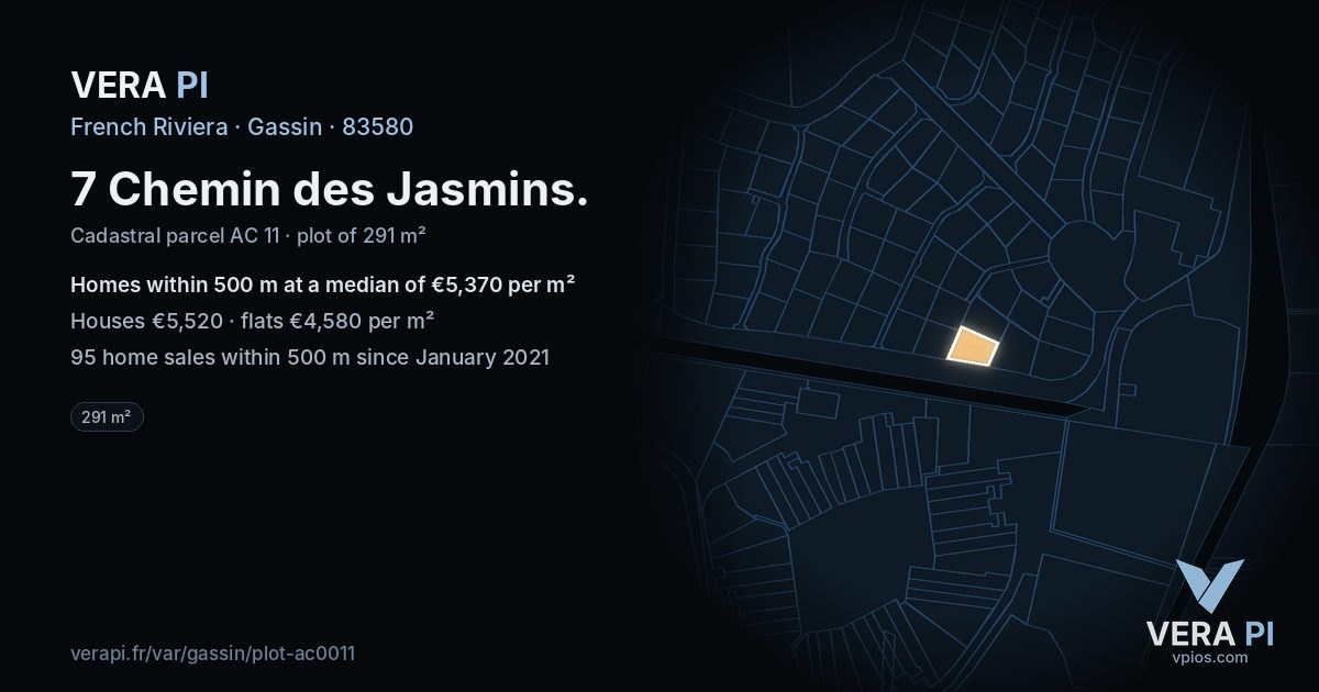 7 Chemin des Jasmins, Gassin at night – the plot lit, the parcels around coloured by the prices near them