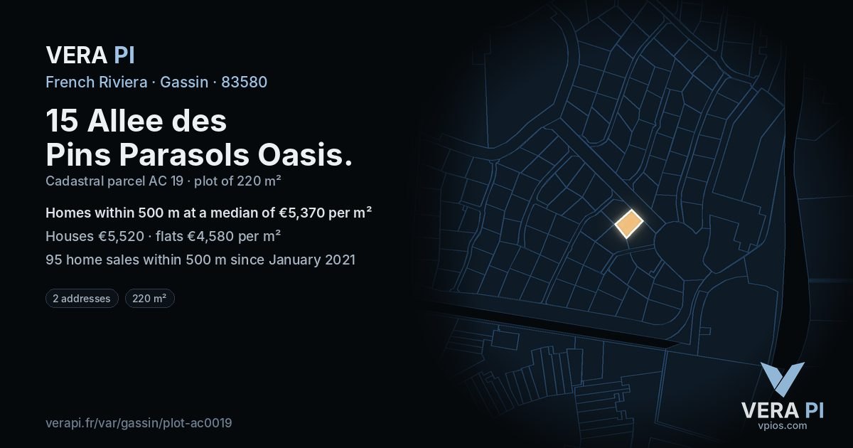 15 Allee des Pins Parasols Oasis, Gassin at night – the plot lit, the parcels around coloured by the prices near them