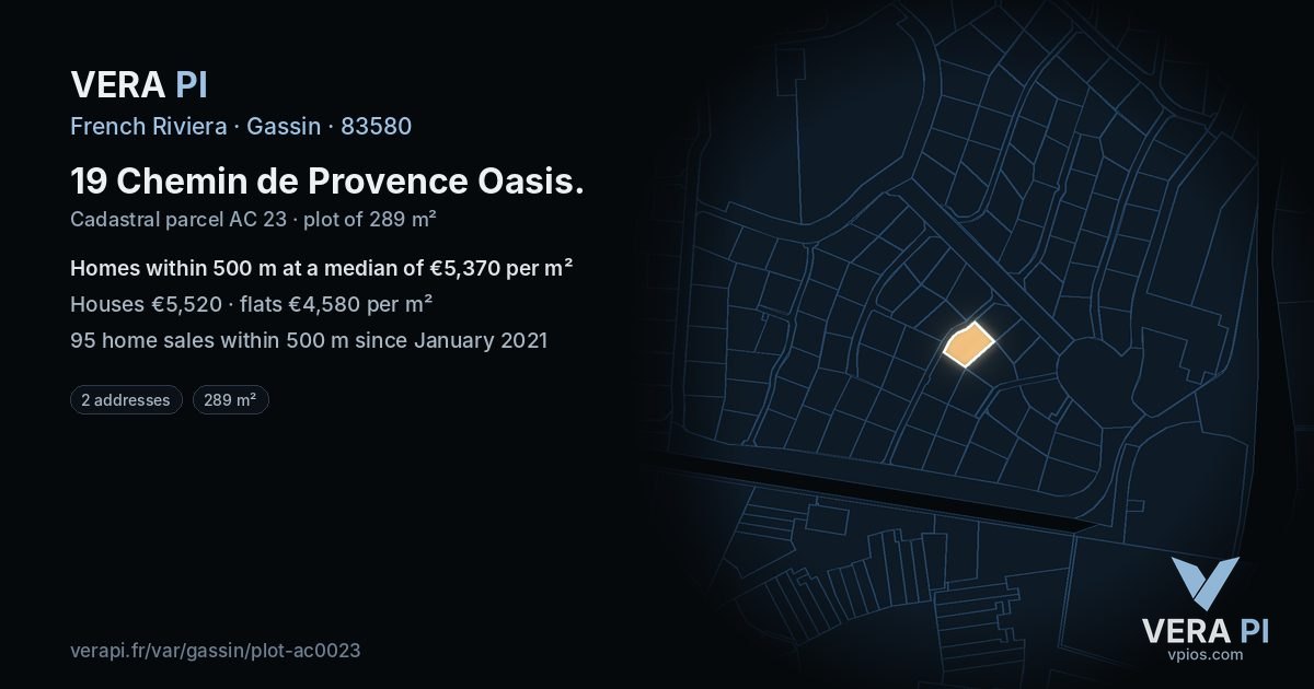 19 Chemin de Provence Oasis, Gassin at night – the plot lit, the parcels around coloured by the prices near them