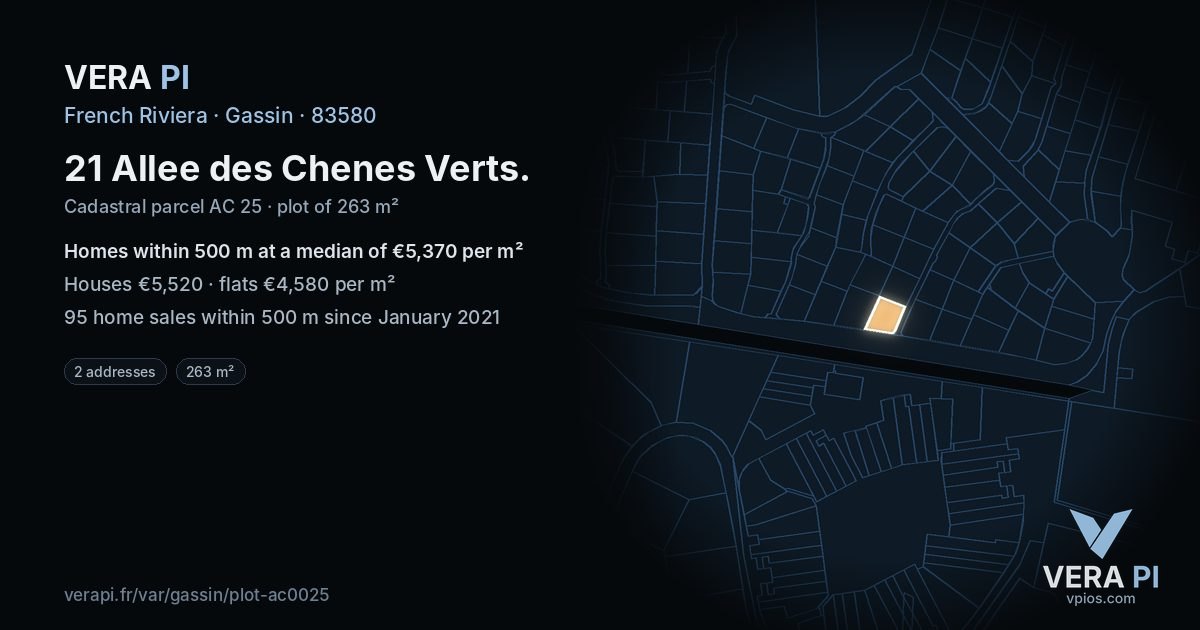 21 Allee des Chenes Verts, Gassin at night – the plot lit, the parcels around coloured by the prices near them