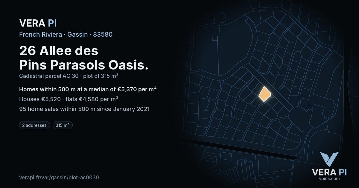 26 Allee des Pins Parasols Oasis, Gassin at night – the plot lit, the parcels around coloured by the prices near them