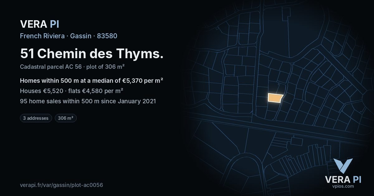 51 Chemin des Thyms, Gassin at night – the plot lit, the parcels around coloured by the prices near them