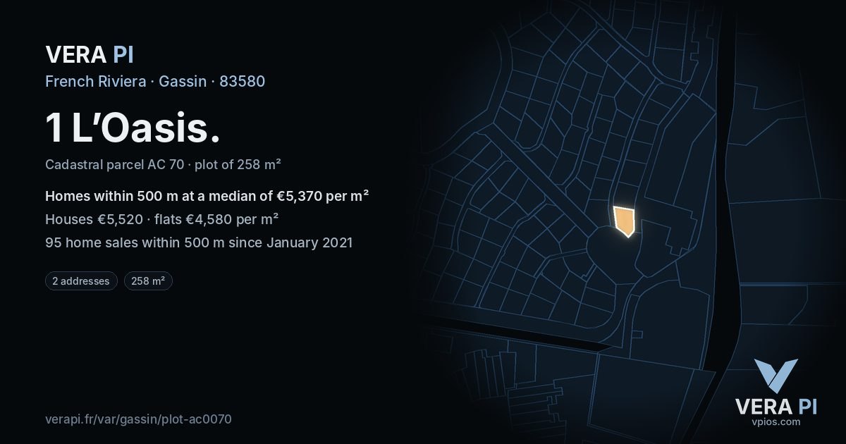 1 L’Oasis, Gassin at night – the plot lit, the parcels around coloured by the prices near them