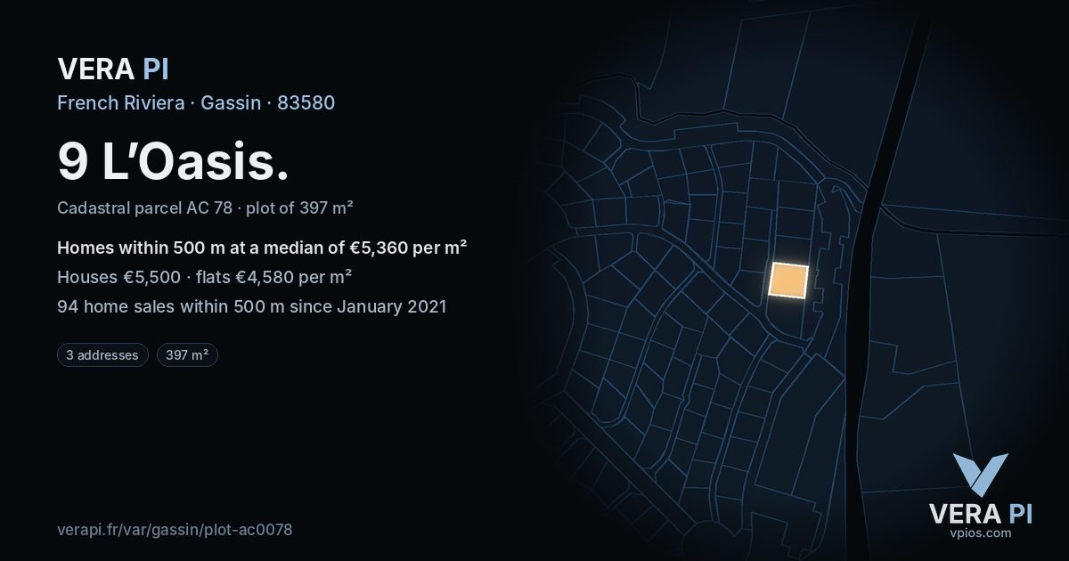 9 L’Oasis, Gassin at night – the plot lit, the parcels around coloured by the prices near them