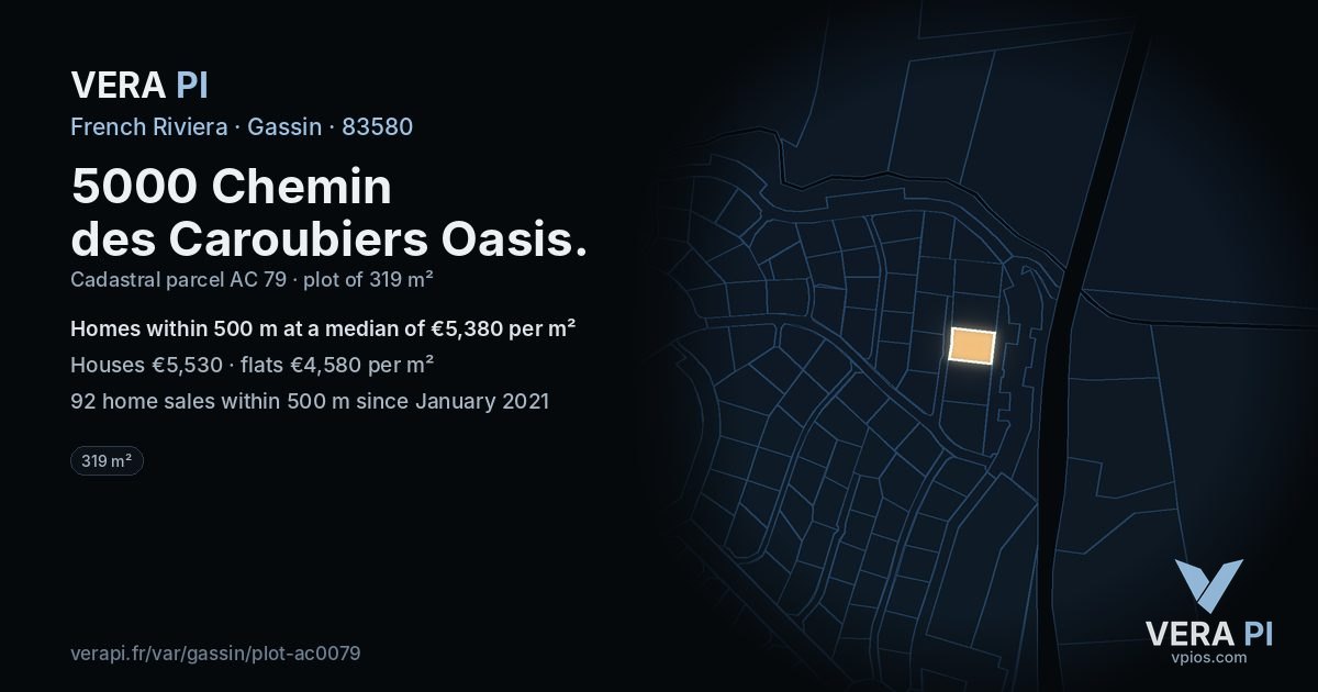 5000 Chemin des Caroubiers Oasis, Gassin at night – the plot lit, the parcels around coloured by the prices near them