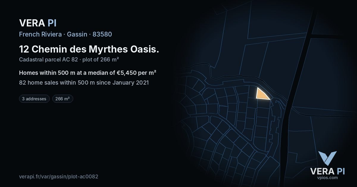 12 Chemin des Myrthes Oasis, Gassin at night – the plot lit, the parcels around coloured by the prices near them