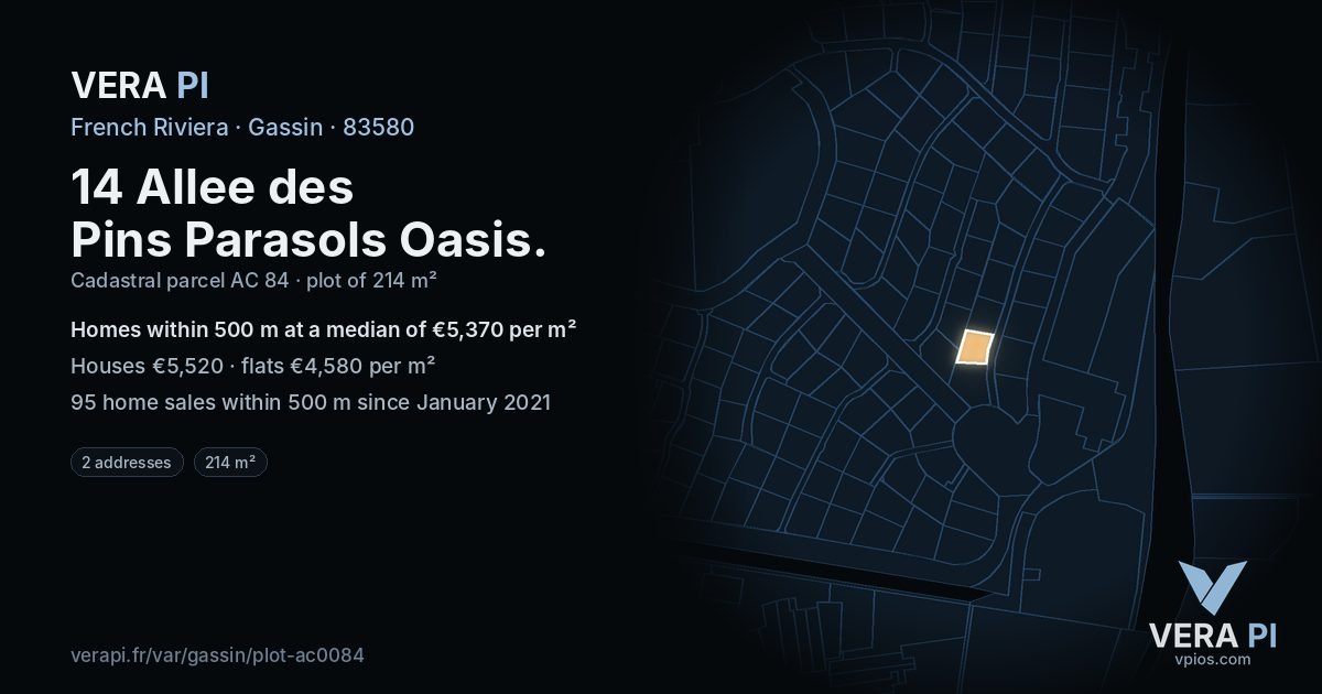 14 Allee des Pins Parasols Oasis, Gassin at night – the plot lit, the parcels around coloured by the prices near them