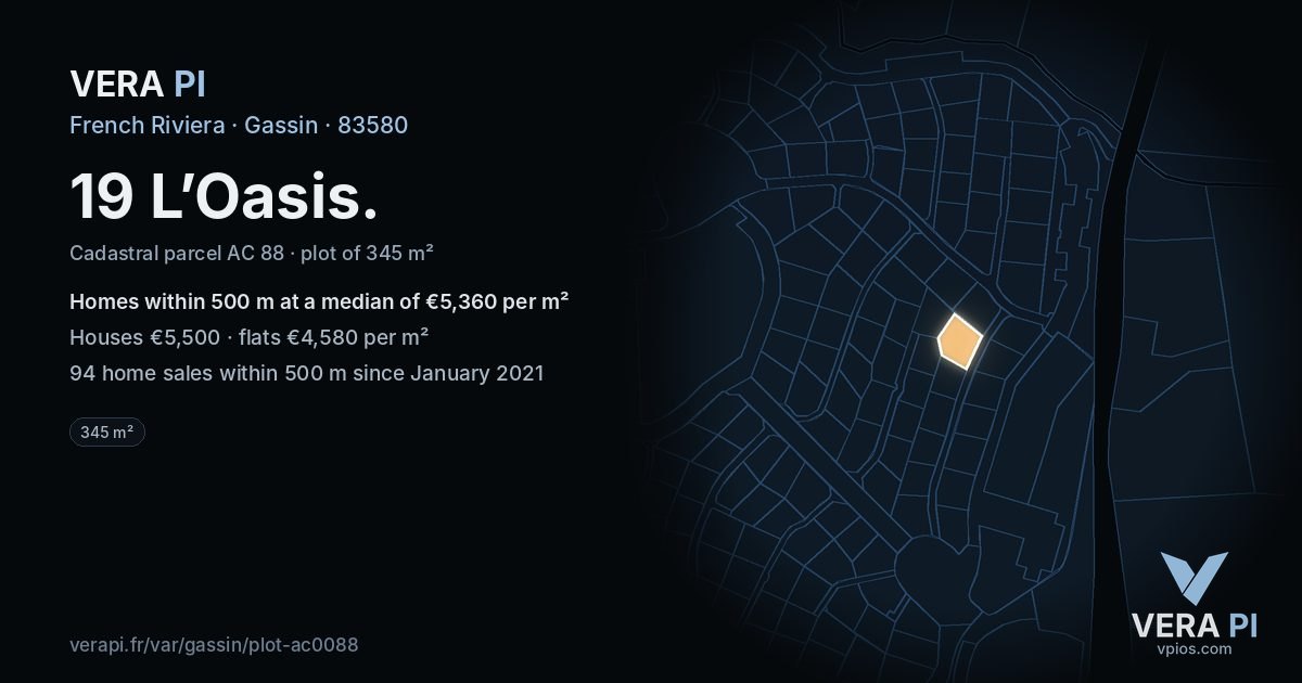 19 L’Oasis, Gassin at night – the plot lit, the parcels around coloured by the prices near them