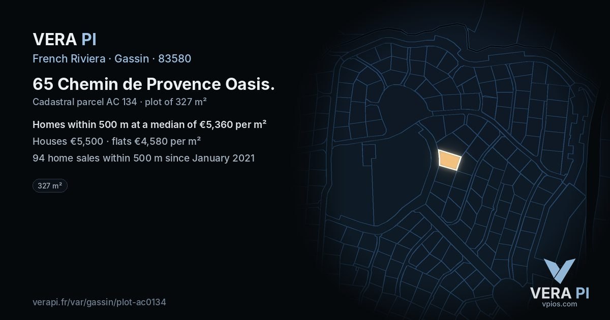 65 Chemin de Provence Oasis, Gassin at night – the plot lit, the parcels around coloured by the prices near them