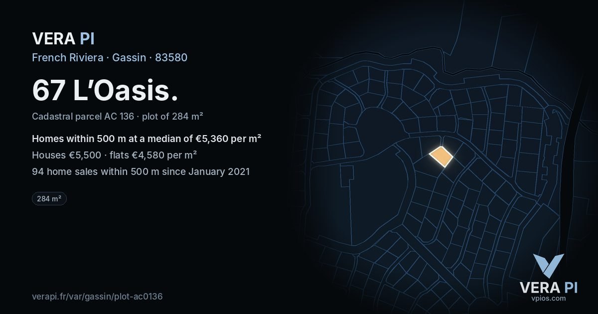 67 L’Oasis, Gassin at night – the plot lit, the parcels around coloured by the prices near them