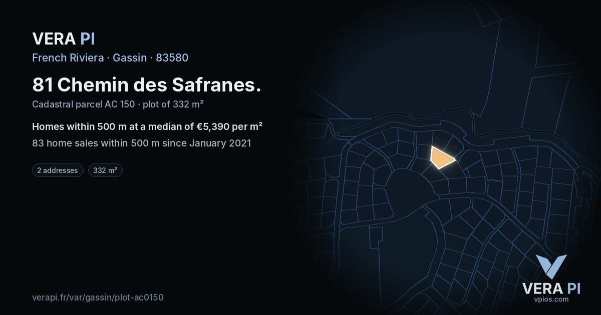 81 Chemin des Safranes, Gassin at night – the plot lit, the parcels around coloured by the prices near them