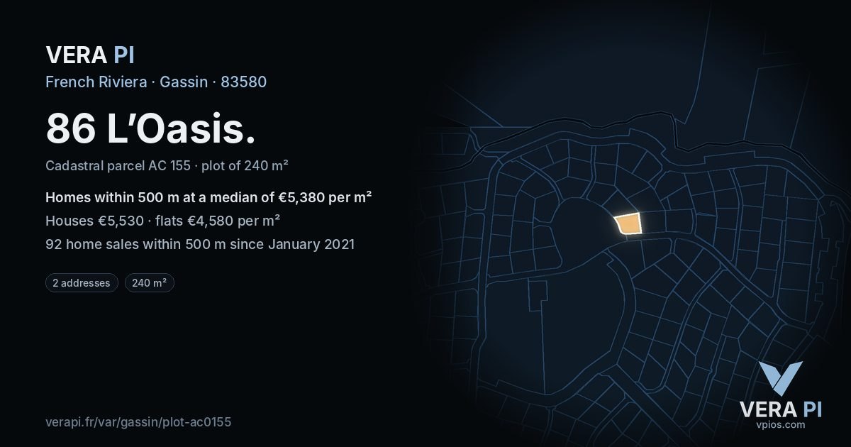 86 L’Oasis, Gassin at night – the plot lit, the parcels around coloured by the prices near them