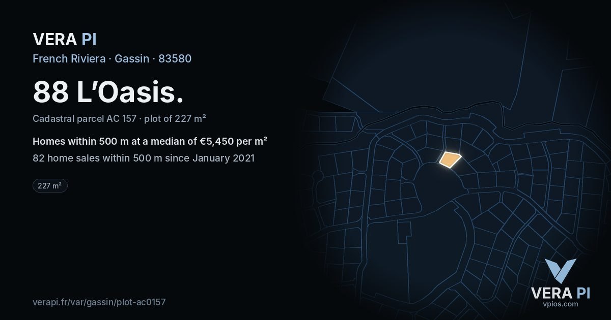88 L’Oasis, Gassin at night – the plot lit, the parcels around coloured by the prices near them