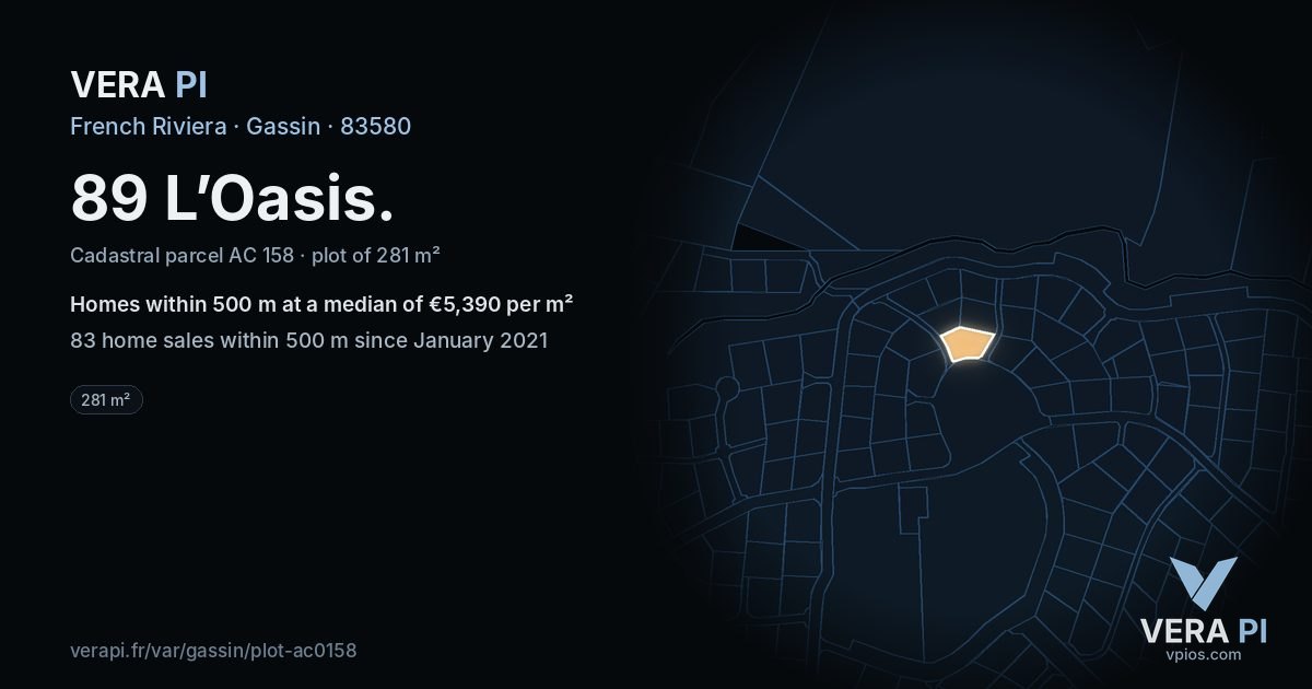 89 L’Oasis, Gassin at night – the plot lit, the parcels around coloured by the prices near them