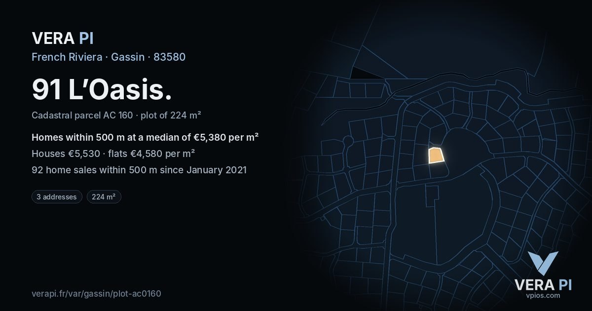 91 L’Oasis, Gassin at night – the plot lit, the parcels around coloured by the prices near them