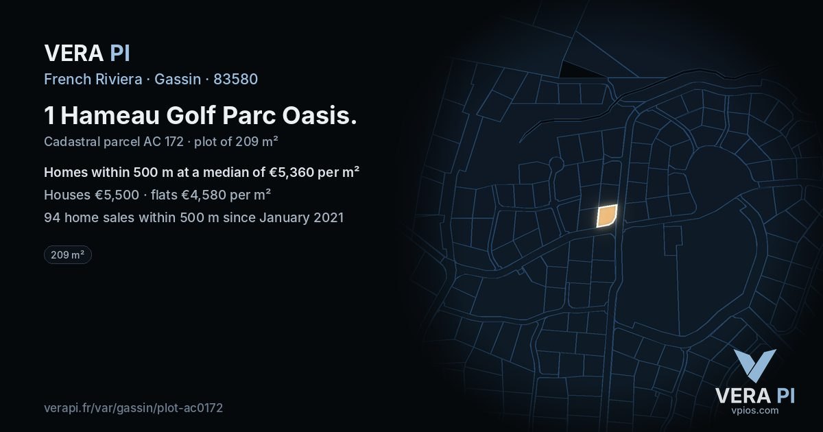 1 Hameau Golf Parc Oasis, Gassin at night – the plot lit, the parcels around coloured by the prices near them